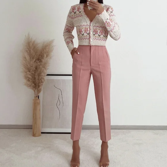 ZARA Women HIGH WAIST PANTS CORAL PINK MARSALA S - Picture 5 of 12